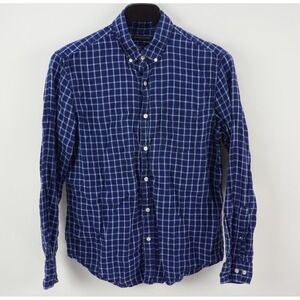 Banana Republic Camden 100% Linen Men's Medium Blue Check Button Down Shirt